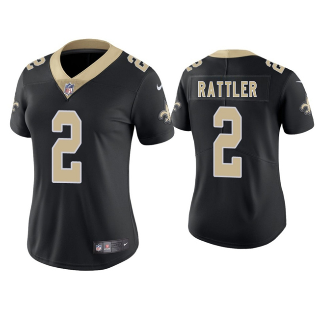 Women's New Orleans Saints #2 Spencer Rattler Black 2025 Vapor Stitched Game Jersey(Run Small)